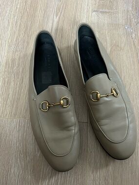 Gucci Brixton Leather Loafers Beige Size 39